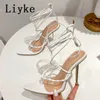 Сандалии liyke Sexy Locted Toe Metal Thin High High Heels Gold Sandals Женщины летняя модная шнурка