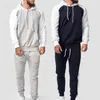 Men's Tracksuits Autumn Men Pants Suit Contrast Color Long Sleeve Hooded Loose Drawstring Sports For Work