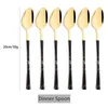 Dinnerware Sets 6Pcs Dinner Spoon Imitation Wood Handle Cutlery Set Stainless Steel Tableware Dessert Kitchen Silverware