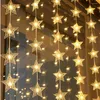 Strings 3x1/3x2m gordijnlicht 100/200led Fairy Stars Lights Christmas String Waterdichte decoratieve ster twinkeling voor slaapkamer