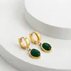 Hoop örhängen Elegant grön sten för kvinnor Guldpläterad rostfritt stål Huggie örhänge genomborrade hoops bröllopstrendiga smycken