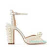 2022 dress shoes White Satin Platform Sandals with AllOver Pearl Embellishment sandal high heel platforms chunky h9470247