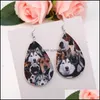 Charm Cute Animal Print Pu Leather Dangle Earring For Women Double Side Cat Dog Owl Pattern Waterdrop Faux Earrings Party Jewelry Dr Otcjf