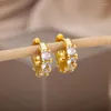 Stud -oorbellen zirkoon kristalgroene hoepel voor vrouwen goud kleur geometrische cirkel staaless staal luxe mode sieraden cadeau