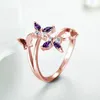 Fedi nuziali Carino Bella Farfalla Aperta Per Le Donne Viola Cristallo Zircone Bowknot Anello In Oro Rosa Femminile Gioielli Alla Moda Regali