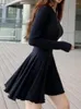 Casual kl￤nningar kvinnor elegant stickad tr￶ja mini svart kl￤nning damer smala vintage bodycon party streetwear vestidos femme kl￤drock