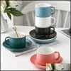 Tasses Tasse à café et soucoupe en céramique émaillée de couleur ensemble 240Ml mode nordique lait tasse soucoupe Drinkware livraison directe maison jardin cuisine Dhah2