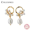 Hoopörhängen Colusiwei Fashion 925 Sterling Silver Shiny CZ Elegant Pearl Charm Earring for Women Wedding Engagement Original smycken