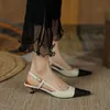 Mulheres Summer Slingback Novas sandálias apontadas para o calcanhar médio fêmeas chinelos elegantes calçados de banquete de garotas vintage girl t230208 02c07