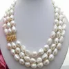 3ROWS10-11 mm Wit witte zoetwaterparel trui ketting ketting 17-19inch