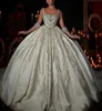 Princess Ball klänning Bröllopsklänningar Applices Bateau ärmlösa remmar glittrande paljetter Applikationer Pärlor Satin Ruffles Golvlängd Lyxiga brudklänningar plus storlek