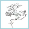 Pendanthalsband Long Cross Sier Pearl Beads Jesus Necklags Handgjorda religi￶sa radbandhalsmarker Kedjor Fashion Jewelry P232FA Drop DH4K6