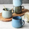 Muggar 230 ml keramiska kaffekoppar mj￶lkkoppar h￶gklassig upps￤ttning enkel europeisk stil mugg cappuccino blommor latte dryckware