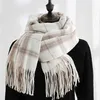 Scarves Hat gloves set scarf 2022 winter plaid decoration women's new cashmere Japan South Korea shawl warm knitting tassel