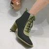 Boots Women High Heel Leather Short Fashion Retro Lace-up Square Toe Heeled Ankle Booties Woman 2023 Spring Shoes Botas De Mujer