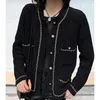 Frauen Strick Designer Kette Chic Tasche Strickjacke Lose Frauen 2022 Winter Metall Knopf Lange Ärmeln Schwarz Mantel Tops