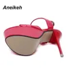 Aneikeh Hot Sales 2023 Summer Style Sexig 16cm Kvinnor Sandaler Höga klackar Öppna tå spännen Nattklubb Party Svart Big Size 15 T230208