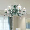 Ceiling Lights Blue Pastoral Style Living Room Bedroom Lamp Iron Droplight Led Down Dining-Room Crystal Light