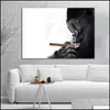 Dipinti Scimmia Fumatori Poster Pittura murale in bianco e nero per soggiorno Decorazioni per la casa Animali Immagini su tela Senza cornice D Homefavor Dh7V4