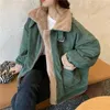 QNPQYX Winter Frauen Cord Jacke Koreanische Lose Verdicken Parkas Warme Fleece Mantel Frau Casual Tasche Zipper Lamm Wolle Outwear