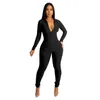 Retail Women Jumpsuits Tracksuits Fashion Solid Color Sportswear Rompers Zipper Design Långärmad mager i ett stycke Bodysuit