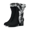 Boots Winter Women Casual Warm Fur Mid-Calf Shoes Slip-On Round Toe Wedges Snow Muje Plus Size 45