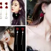 Stud -oorbellen Red Rose Rhinestone Flower herfst en winter wilde lange tasel oorbel voor vrouwen bruiloft sieraden accessoires