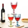 10oz Wine Glasses Colored Glass Goblet with Stem 300ml Vintage Pattern Embossed Romantic Drinkware for Party Wedding wholesale