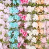 Decorative Flowers 2.3M 18Heads Artificial Cherry Blossoms Vine DIY Wedding Arches Garland Fake Home Garden Fence Decor Rattan