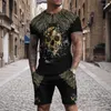 Herrspårspår 3D-tryckt skräckskalle mönster avslappnad herr korta t-shirt strandbyxor kostym överdimensionerad man sportkläder hiphop ärm