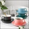 Tasses Tasse à café et soucoupe en céramique émaillée de couleur ensemble 240Ml mode nordique lait tasse soucoupe Drinkware livraison directe maison jardin cuisine Dhah2