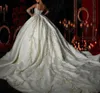 Princess Ball klänning Bröllopsklänningar Applices Bateau ärmlösa remmar glittrande paljetter Applikationer Pärlor Satin Ruffles Golvlängd Lyxiga brudklänningar plus storlek