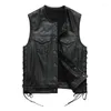 Men's Vests Men Cowhide Motorcycle Slim Biker Leather S Men's Designer Spring And Autumn Vest