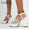 Sandals Liyke New Fashion White Chunky Sandals Women Summer Open Toe Thick Bottom Platform High Heels Ladies Buckle Strap Dress Shoes T221209