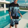 Męskie dresy 2022 Owwrotne ubrania męskie zabytkowe szorty T-shirt Set Summer Octopus 3D Printed Street O-Neck Casual Harajuku
