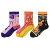 Men's Socks Funny AB Happy Cartoon Colorful Pumpkin Head Pattern Combed Cotton Novelty Sokken For Christmas Gift