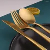Ensembles de vaisselle 1 ensemble de couverts en or noir 304 couverts en acier inoxydable argenterie couteau à dîner fourchette cuillère vaisselle
