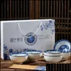 Bowls Chinese Personality Creative Lucky Cat Blue And White Porcelain Bowl Set Opening Activities Tableware Gift Boxlx122801 Drop De Dhkcb