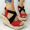 Summer Buckle Wedge Toe Sandaler Casual Platform Open Solid Mid Pumps Heel Shoes for Women 2022 Chaussure Femme T221209 737