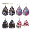 Charm Cute Animal Print Pu Leather Dangle Earring For Women Double Side Cat Dog Owl Pattern Waterdrop Faux Earrings Party Jewelry Dr Otcjf