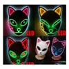 Party Masks Led Glowing Cat Face Mask Decoration Cool Cosplay Neon Demon Slayer For Birthday Gift Carnival Masquerade Gc092 Homefavor Dhy31