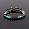 Strand Design Wooden Beads Turquoise 18K Gold Plating Charms Macrame Adjustable Bracelet Women Men