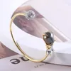 Bangle Vintage Irregular Geometric Resin Inlaid Sparkling Ball Open Bracelet