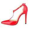 Toka Ayak Bileği Kadın Sandalet Smded T-Strap Fashion Toe Strap Patent Patent Deri OL Sıradan Yüksek Topuk Ofis Ayakkabıları Kırmızı Düğün Pompaları T221209 759