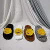 Nowe mody damskie kapcie delukse designerskie sandały owłosione płaskie sandały jedno słowo na świeżym kolorze przeciwwiatowym Kwiaty Kwiaty Śledź kółek w pomieszczenia 36-42