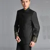 Vêtements ethniques Hommes Style chinois Tunique Costume Veste Mandarin Col montant 2022 Uniforme Manteau Simple Boutonnage Noir Tang TA390