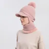 ベレー帽の女性冬の前かがみけいれん暖かい帽子ウールキャップスカーフ統合プルオーバーかわいい屋外イヤーハットフラップクールスノー
