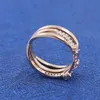 Rose Gold Plated Sparkling CZ Triple Band Ring Fit Pandora Jewelry Engagement Wedding Lovers Fashion Ring for Women