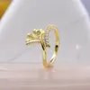 Shine Gold Late Ginkgo Leaf Ring Fit Pandora Jewelry Объединение свадьбы любители моды для женщин кольцо