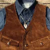 Men's Vests Mens V Neck Corduroy Vest Brown Vintage Sleeveless Jackets Autumn Casual Waistcoat Safari Patchwork Short Style High Quality